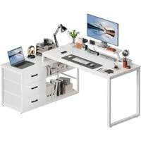 HOMALL Schreibtisch L-förmiger Eckschreibtisch mit USB-Anschluss und zwei Steckdosen. (140 x 100 x 75 cm, mit Monitorständer und Beleuchtung, L-förmiger Schreibtisch/Gaming-Tisch, umwandelbar in einen I-förmigen Schreibtisch, mit drei Schubladen und 