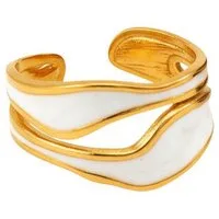 KARMA Fingerring Damen Gold Weiß od- Schwarz Ring Edelstahl vergoldet Damenring (Geschenk Frauen Fingerring geschwungen wasserfest hypoallergen, 1-tlg., verstellbar modern Damenschmuck Damen)