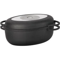 Haushalt International Bräter 2in1 Backofen-Brattopf "Cherware" Backofentopf Kochtopf, Aluminiumguss, Deckel als Grillpfanne nutzbar