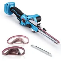 XERSEK Akku-Bandschleifer Akku Bandschleifer Bürstenloser Bandfeile mit Schleifarme 9mm &13 mm, 630 m/min, 100° Einstellbare, 6 Gang, Kompatibel mit Makita