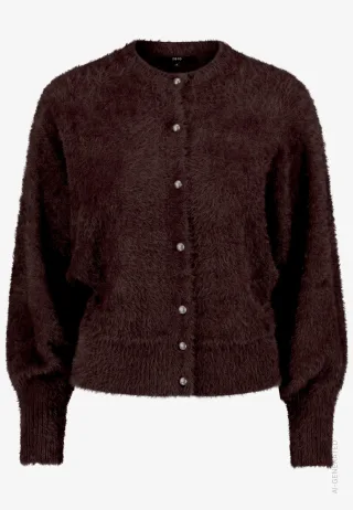 zero - Flauschige Damen Strickjacke mit Knöpfen Chocolate Plum - Gr. - L