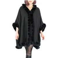 dy_mode Poncho Damen Poncho mit Innenfutter und Kunstfell in Unifarben und Meliert mit Innenfutter