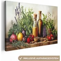 OneMillionCanvasses® Leinwandbild Stilleben - Kräuter - Gewürze - Früchte - Farbenfroh, Fotodruck (1 St), Leinwand Bilder Klein, Wand Dekoration Aesthetic 30x20 cm