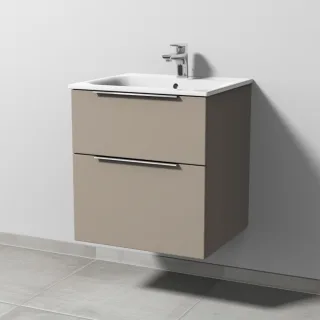 Sanipa 3way Waschtischunterbau zu Geberit Renova Plan Slim Waschtisch mit 2 Auszügen, Sandgrau-Matt UF68567