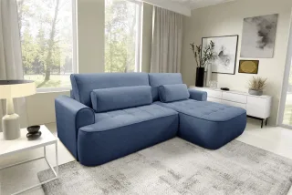 Ecksofa mit Schlaffunktion HUNTER Sofa in Stoff Cloud Blau Ottomane Rechts