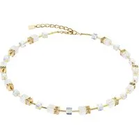 COEUR DE LION Collier Schmuck Edelstahl GeoCUBE® Iconic Nature Würfelkette, Made in Germany - mit Bergkristall, Swarovski® Kristall, Strassstein