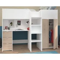Parisot Hochbett Tom (Stauraumbett 90 x 200 cm, inkl. Kleiderschrank und Schreibtisch) kein Lattenrost erforderlich