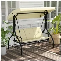 Outsunny Hollywoodschaukel 2 in 1 mi Liegefunktion, verstellbarem Sonnendach, belastbar bis 240kg, 3-Sitzer, Bettfunktion, 3-Sitzer Gartenschaukel, 1 tlg., Schaukelbank, für Garten, Terrasse, 195 x 117 x 175 cm, Beige