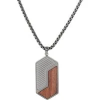 Holzkern Kette mit Anhänger 9010631014599, Herren- Edelstahl Zigzag Walnuss/Dunkelgrau