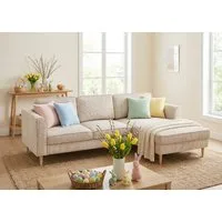TRENDMANUFAKTUR Ecksofa Amazing, wahlw. mit Schlaffunktion & Bettkasten, Fuß Buche lackiert, Recamiere beidseitig montierbar, L-Form,in Cord o. Struktur, B: 232 cm