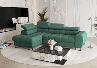 Ecksofa Schlafsofa BASTIEN in Stoff Moly Grün Ottomane Links