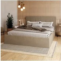 FDM Polsterbett BOHO Bettgestell 90x200, 120x200, 140x200, 160x200, 180x200cm (Polsterbett modern mit Bettkasten MADE IN EU - mit hochwertigem Ottawa Bezug, verfügbar 90x200 120x200 140x200 160x200 180x200cm, Bettrahmen, Bett, mit großen gepolsterten