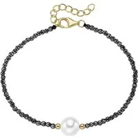 Smart Jewel Armband mit Hämatit-Kugeln + Muschelkern-Perle, Silber 925