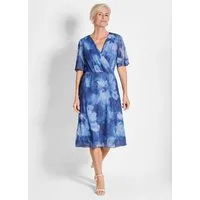 GOLDNER Sommerkleid Wickelkleid mit Blütenprint in Blau, tailliert Midi-Kleid mit femininer Wickeloptik, floral bedruckt, bequem