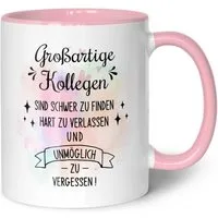 GRAVURZEILE Tasse mit Spruch - Großartige Kollegen - Abschiedsgeschenk für die Kollegen, Keramik, Farbe: Rosa