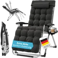 STEELSØN Gartenliege Lysira klappbarer Zero-Gravity-Stuhl, schwarz/silber, outdoor Liegestuhl, mit atmungsaktiven Polsterauflagen, Sonnenliege mit Getränkehalter