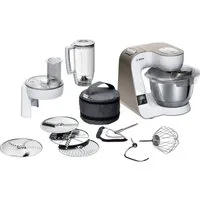 BOSCH Küchenmaschine Serie 4 MUM5XW20, integr. Waage, Durchlaufschnitzler, weiß/champagner, 1000 W, 3,9 l Schüssel, 4 Scheiben, Mixer, Edelstahlschüssel, Knethaken/Rühr-/Silikonbesen