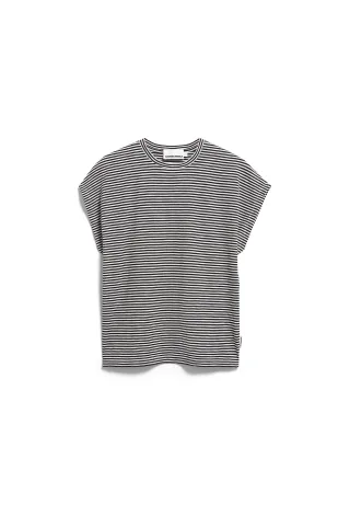 Armedangels - SLUB JERSEY STRIPE T-SHIRT black-oatmilk - Gr. - L