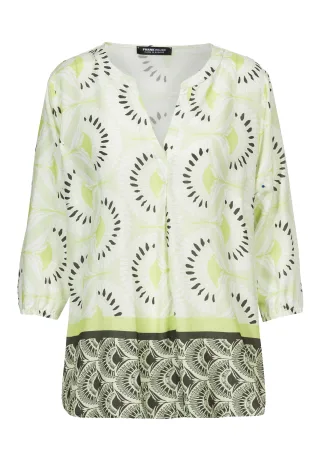 FRANK WALDER - Bluse SUNKISSED JUNGLE mit elastischem Bund lime green/ecru/khaki - Gr. - 38