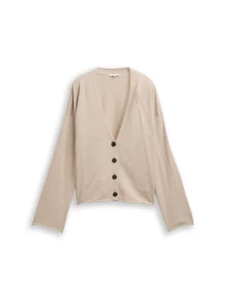 Tom Tailor - Loose Fit Cardigan mit Kaschmir-Anteil light taupe grey melange - Gr. - S