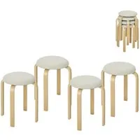 MC Star Hocker 4er Set Esszimmerhocker Stapelhocker Runde Küchenhocker (mit Leinenoptik, Polsterhocker für Esszimmer, Wohnzimmer, Küche, Cremeweiß)