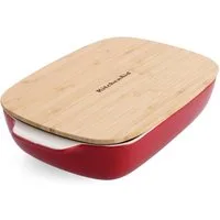 KitchenAid Auflaufform Stoneware, Keramik, Keramik Auflaufform mit Echtholz-Natur-Deckel, extra breite Gummilippe