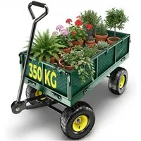 tectake Bollerwagen Handwagen max. 350kg, Kippfunktion mit klappbaren Seitenwänden (1 Transportwagen, 1-tlg., 105L Volumen in Grün), Luftreifen, leichtgängige Lenkachse mit gepolstertem Griff