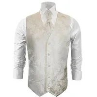 Paul Malone Anzugweste Herren Hochzeitsweste mit Plastron Set 2tlg paisley - Bräutigam (Set, 2-tlg., mit Weste und Plastron) ivory V44, Gr. 94 (XST)