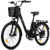TTGO E-Bike Cityrad 26 Zoll Elektrofahrrad, 80-120km, Federgabel und Federsattelstütze, 7 Gang SHIMANO, Kettenschaltung, Heckmotor, 650 Wh, (bis zu 125kg, für ca. 160–185cm), 5 Stufen, Farbdisplay, Frontkorb, Gepäckträger, für Damen Herren