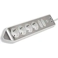 estilo Eck-Steckdosenleiste 6-fach weiß/edelstahl, 2 Meter, 2x USB