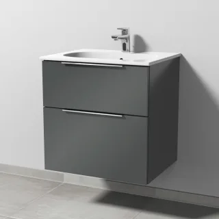 Sanipa 3way Waschtischunterbau zu Geberit Acanto Slim Waschtisch mit 2 Auszügen, Anthrazit-Glanz UF41079