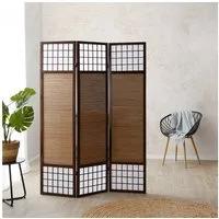 Homestyle4u Paravent Raumteiler Braun Holz Spanische Wand Sichtschutz Indoor Bambus Schwarz (3-teilig), Trennwand, faltbar