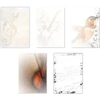 LYSCO Briefpapier Set Motivpapier Vogel Noten Gitarre Geige (MPA-5225), musikalisches Flair, für alle Drucker geeignet.