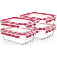Emsa Frischhaltedose Clip & Close Glas Set, rechteckig, 100 % dichte Aufbewahrungsboxen, Glas, (Set, 4-tlg., 4 Dosen mit Deckel), spülmaschinen-, gefrier-, backofen-, mikrowellenfest