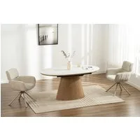 riess-ambiente Esstisch UNIQUE 160-200cm weiß / natur - Keramik, Echtholzfurnier, ausziehbar (Einzelartikel, 1-St), Ovaler Tisch · Eichenholz · Marmor-Design · modern · 8 Personen · edel