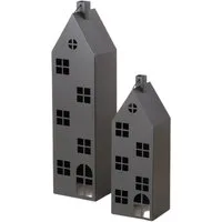 BOLTZE Kerzenlaterne Laterne Alba 2er Set Metall schwarz Haus, Haus-Design, großformatig, pulverbeschichtet, Bodendeko