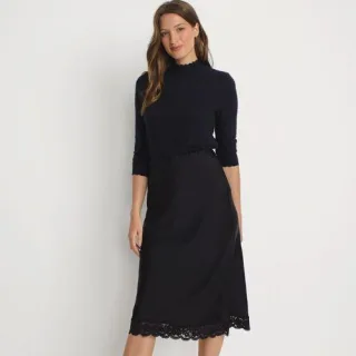 Spitzenshirt mit Stehkragen, Damen,  Schwarz, Elasthan/Nylon-Mischung, by Lands' End