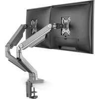 RICOO Monitor-Halterung Tischhalterung für 2 Monitore neigbar mit Doppelarm TS8811, (bis 27 Zoll, VESA 75x75 und 100x100, 1-tlg., min 2Kg - max 8Kg,von 43-68 cm (17"-27) Bildschirm-Diagonale, neigbar +/-90°, schwenkbar +/-90°, BxH Frontplatte 115 mm 