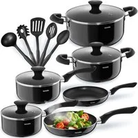 tectake Topf-Set Aluminium Kochtopfset, Aluminium (Komplettset, 15-tlg), 15-teilig