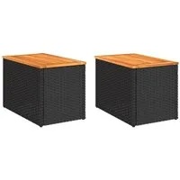 vidaXL Gartentisch Garten-Beistelltische 2 Stk Schwarz 55x34x37cm Poly Rattan Holz (1-St)