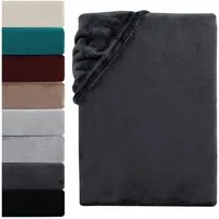 Visaggio Spannbettlaken Cashmere Touch Winter Spannbetttuch Super Soft Bettlaken, Nicki, Gummizug: rundum, Flauschig warmes Teddyplüsch, Einfarbig