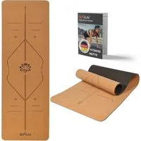 DH FitLife Yogamatte aus hochwertigem Kork & TPE, Gymnastikmatte 183 x 61 x 0,6 cm (naturfreundliche und rutschfeste Fitnessmatte, Korkmatte dicker mit Orientierungslinien), hautverträglich, leicht und tragbar
