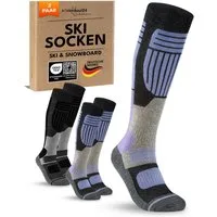 sockenkauf24 Skisocken Merino Damen 2 Paar Ski Kniestrümpfe Merinowolle (2-Paar) atmungsaktive Skisocken mit verstärkten Belastungszonen