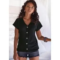 LASCANA Kurzarmshirt mit Zierknopfleiste Sommershirt aus luftiger Piqué-Qualität