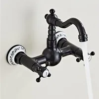 LuxusKollektion Küchenarmatur Küchenarmatur Wandmontage 2 Loch Messing Keramikkartusche Schwarz