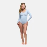 cfab (creamy fabrics) Shaping-Body Bodysuit Sculpting Shapewear Longsleeve mit String-Baby Blue-M (1-tlg)