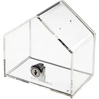 HMF Geldkassette Spendenbox 46911, Acryl Spendenhaus mit Schloss, 13,8 x 12,5 x 9 cm, transparent
