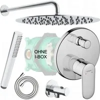 Hansgrohe und Bofler Duscharmatur Hansgrohe Vernis Blend Unterputz Armatur mit Umsteller (OHNE IBOX, Unterputz Duschsystem, Duschanlage, Duschset, inkl. BOFLER Brauseset #50-O, Regendusche 30cm, Wandarm, Handbrause) wassersparende Regendusche, Gummid