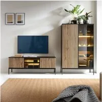Lomadox Wohnzimmer-Set SIBARI-160, (Mega-Spar-Set, 2-St., 2-tlg), Sideboard, TV-Lowboard, schwarz, Wotan Eiche Nb., grifflos