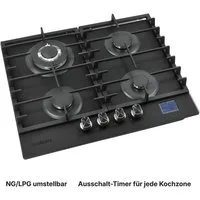 KB Elements Gas-Kochfeld, DIGITALER GAS-STOP-TIMER, MATTE, HITZEBESTÄNDIGE GLASOBERFLÄCHE